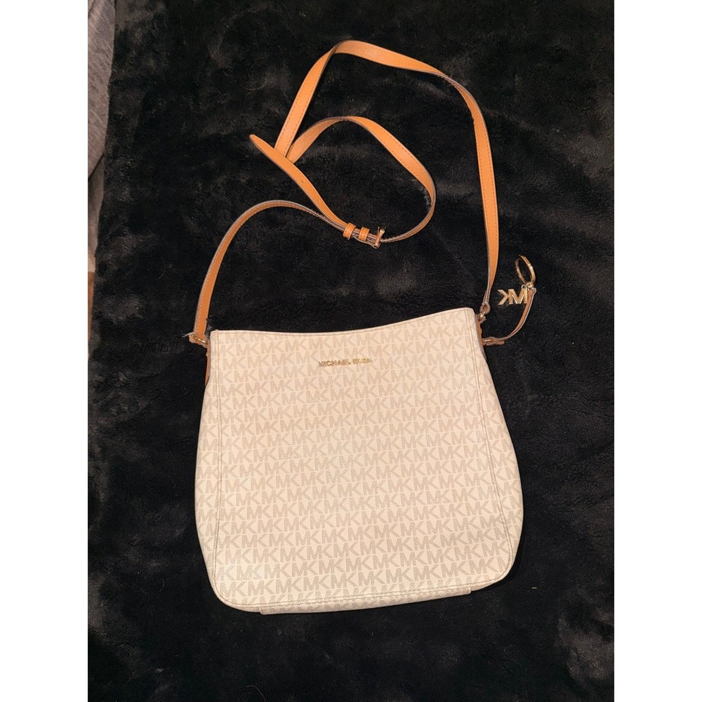 Michael Kors Jet Set Signature Vanilla Crossbody Bag Tan Leather Adj Strap